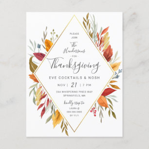 Thanksgiving Kväll Cocktail Party Watercolor Folia Inbjudningar