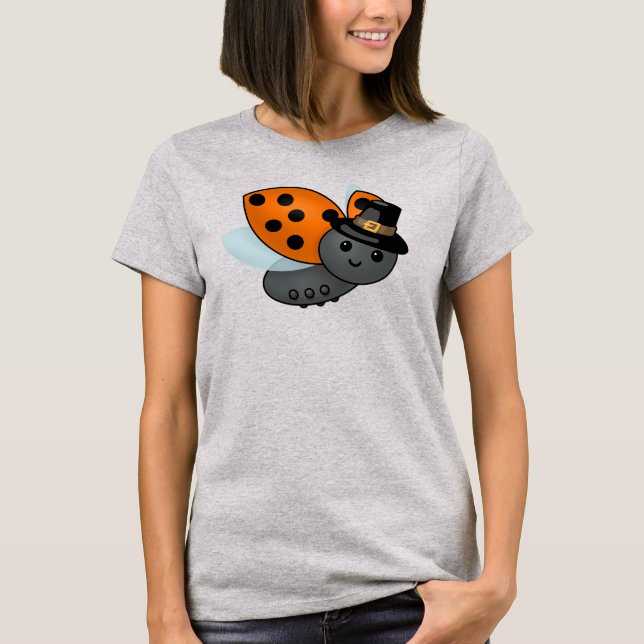 Thanksgiving Ladybug Pilgrim T Shirt (Framsida)