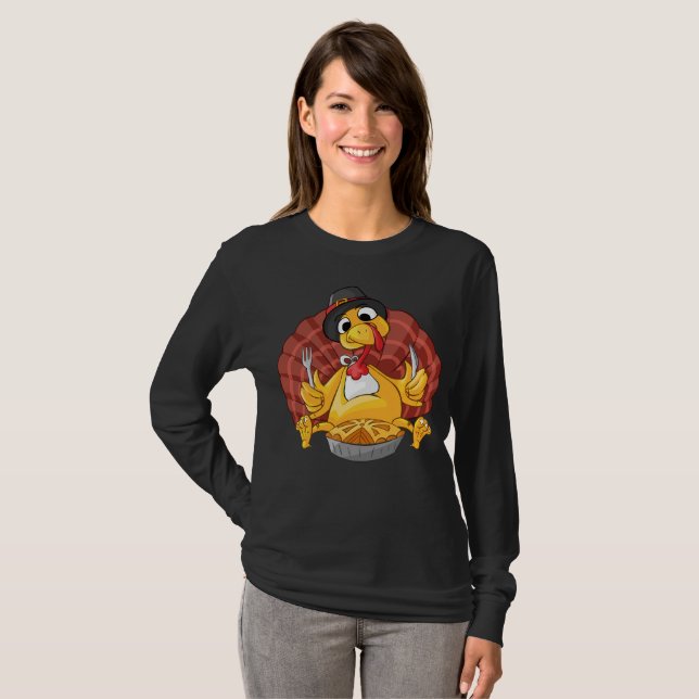 Thanksgiving Långärmad Shirt Turkey Tee Shirt (Hel framsida)