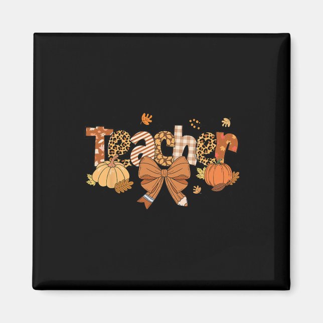 Thanksgiving Lärare Leopard Fall Pumpkin Autumn T Magnet (Framsidan)
