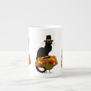 Thanksgiving Le Chatta Noir med Turkiet Pilgrim Benporslin Mugg