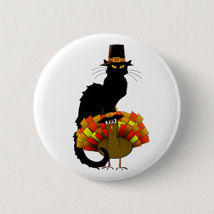 Thanksgiving Le Chatta Noir med Turkiet Pilgrim Knapp