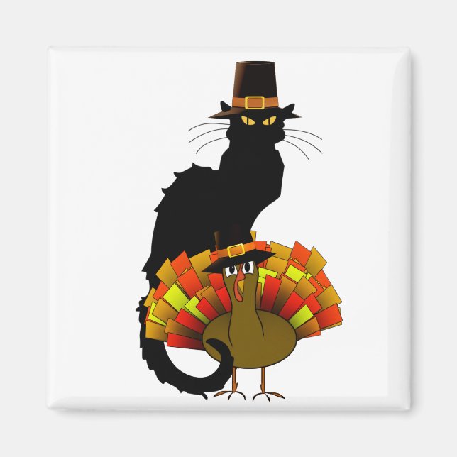 Thanksgiving Le Chatta Noir med Turkiet Pilgrim Magnet (Framsidan)