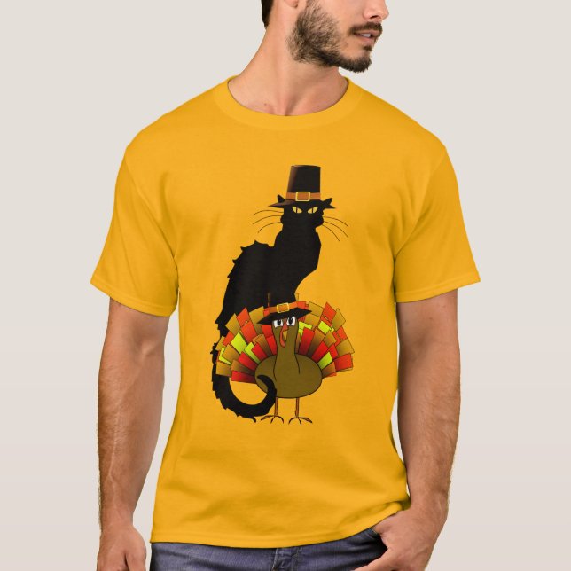 Thanksgiving Le Chatta Noir med Turkiet T Shirt (Framsida)