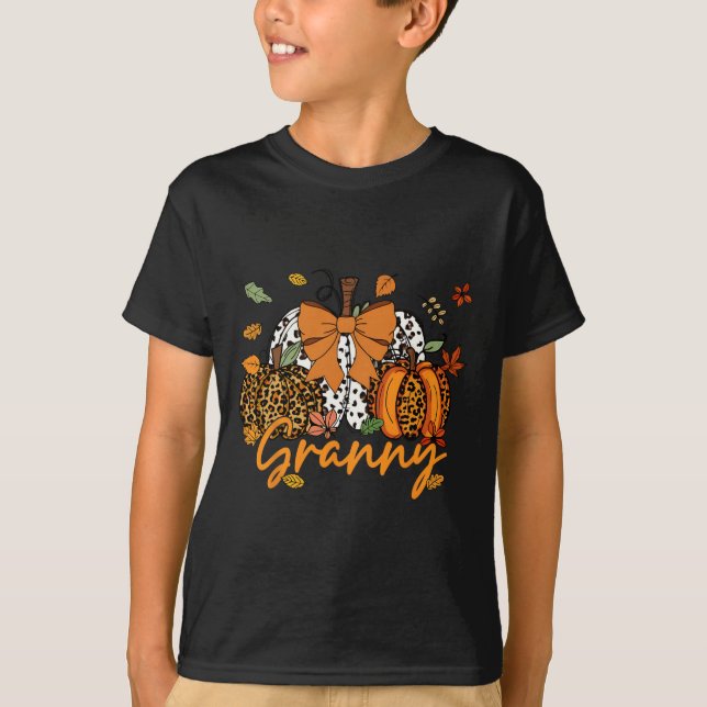 Thanksgiving Leopard Pumpkin Coquette Bow M T Shirt (Framsida)