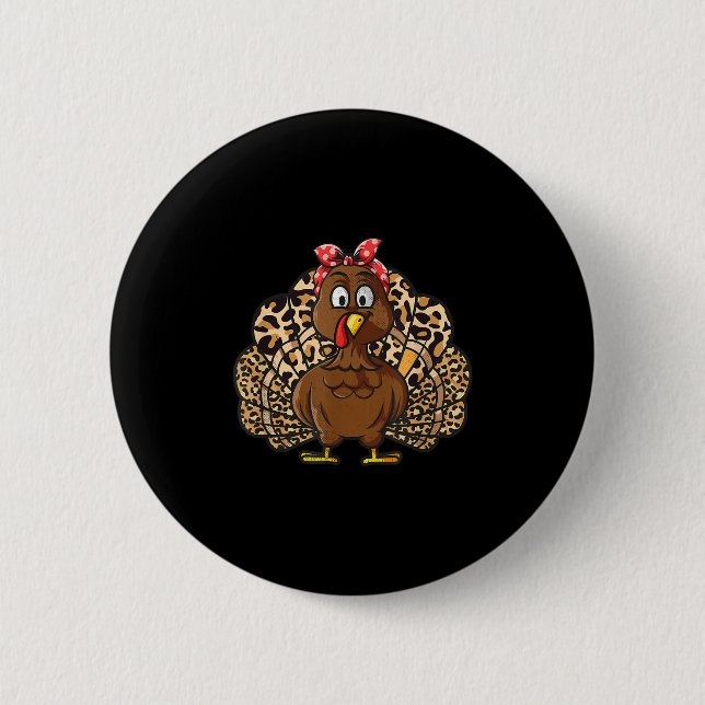 Thanksgiving Leopard Turkey Women Girl Autumn Fall Knapp (Framsida)