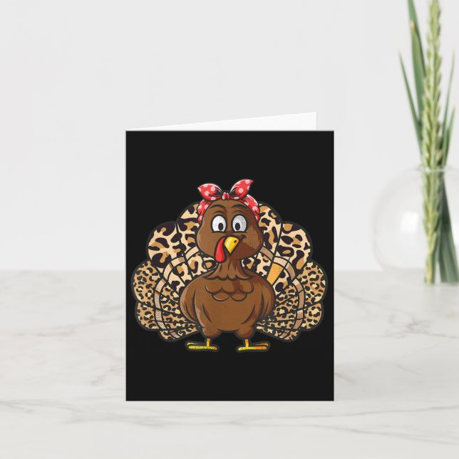 Thanksgiving Leopard Turkey Women Girl Autumn Fall Kort (Framsida)