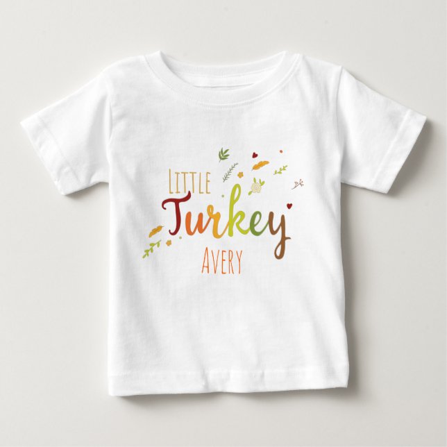 Thanksgiving Little Turkey personalizable namn T Shirt (Framsida)