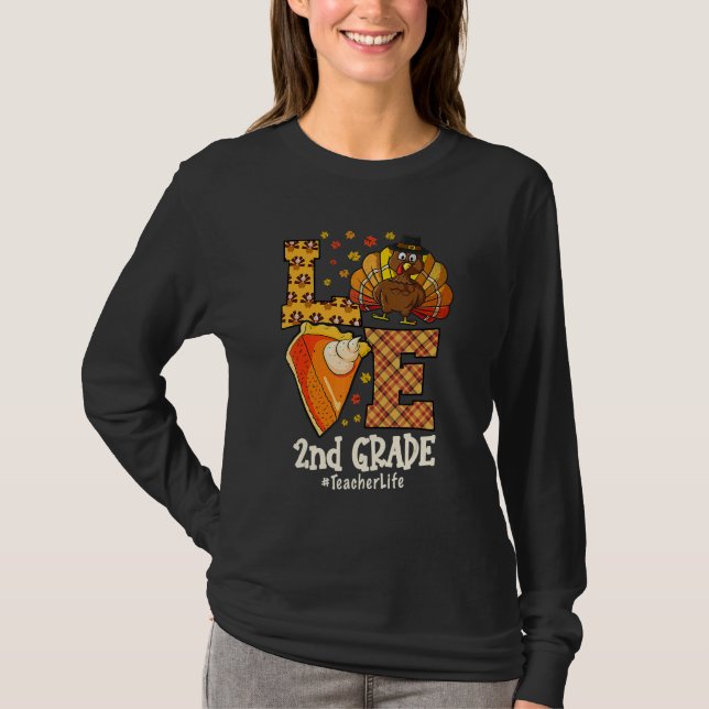 Thanksgiving Love 2nd grade Teacher Turkey Autumn  T Shirt (Framsida)