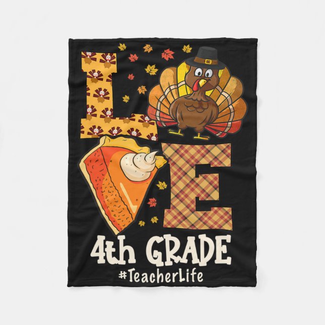 Thanksgiving Love 4th Grade Teacher Turkey Autumn  Fleecefilt (Framsidan)