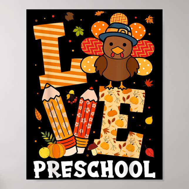 Thanksgiving Love Preschool Teacher Turkey Autumn  Poster (Framsidan)