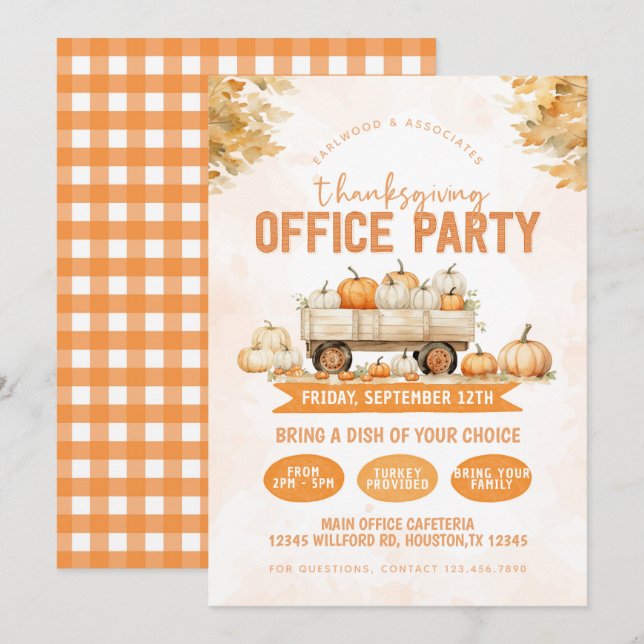 Thanksgiving Lunch Office Party Inbjudningar (Fram/baksida)