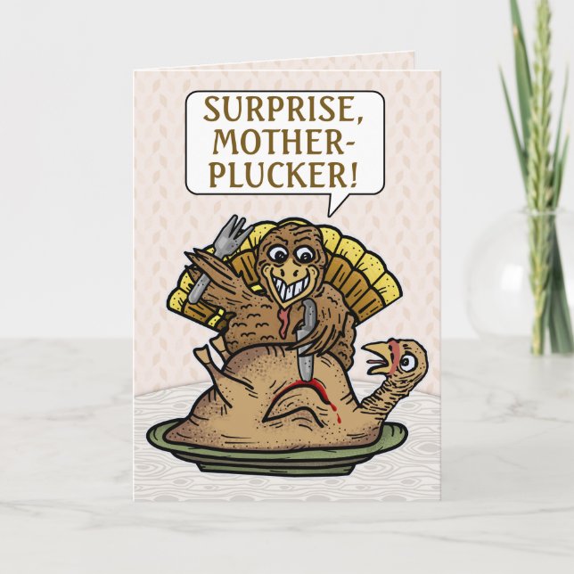 Thanksgiving Lustigt Turkiet Surprise Mor Plucker Helgkort (Framsida)