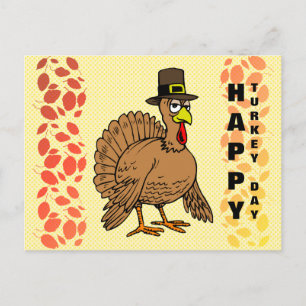 Thanksgiving Lycklig Turkiet Day Cute Pilgrim Teck Helg Vykort