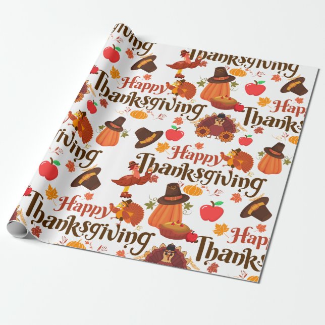 Thanksgiving Lycklig Turkietdagen Pumpkin mönster- Presentpapper (Utrullad)