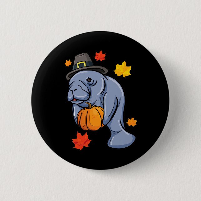Thanksgiving Manatee Pilgrim Fall Pumpkin Dugong Knapp (Framsida)