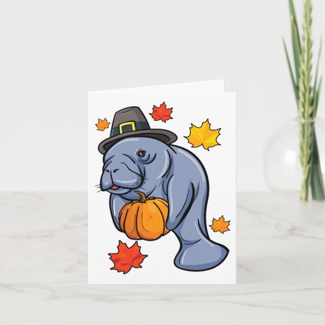 Thanksgiving Manatee Pilgrim Fall Pumpkin Dugong Kort (Framsida)