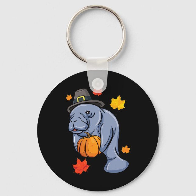 Thanksgiving Manatee Pilgrim Fall Pumpkin Dugong Nyckelring (Framsida)