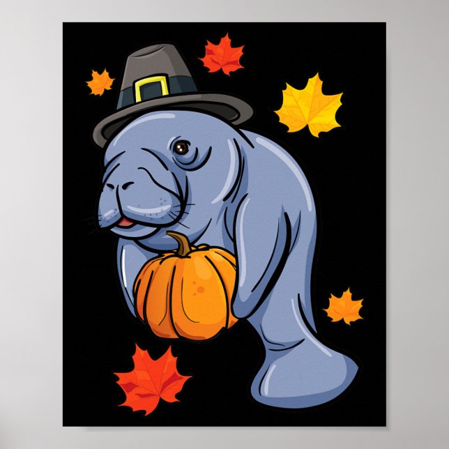 Thanksgiving Manatee Pilgrim Fall Pumpkin Dugong Poster (Framsidan)