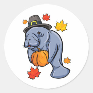 Thanksgiving Manatee Pilgrim Fall Pumpkin Dugong Runt Klistermärke