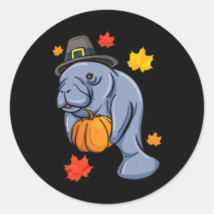 Thanksgiving Manatee Pilgrim Fall Pumpkin Dugong Runt Klistermärke