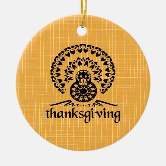 Thanksgiving Mandala Turkey Boho Folk Art Julgransprydnad Keramik (Framsidan)