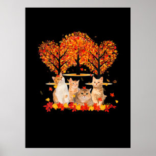 Thanksgiving Maple Cat Heart Shape Träd Löv Poster