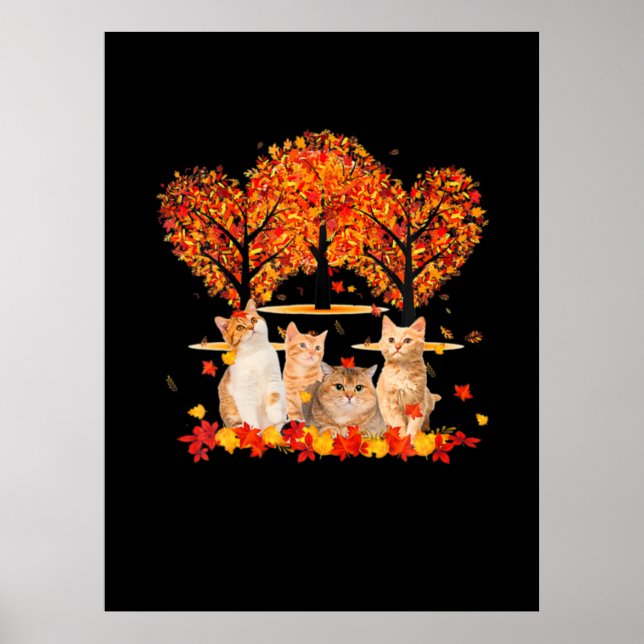 Thanksgiving Maple Cat Heart Shape Träd Löv Poster (Framsidan)
