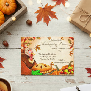 Thanksgiving Meal Dinner Turkey Paj Pumpkin Inbjudningar