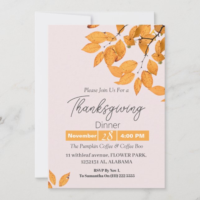Thanksgiving med enkel Elegant - Blommigt för inne Inbjudningar (Framsida)