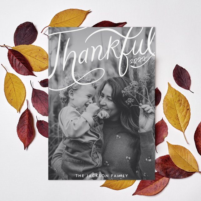 Thanksgiving med handstil, tacksamt foto julkort (Skapare uppladdad)