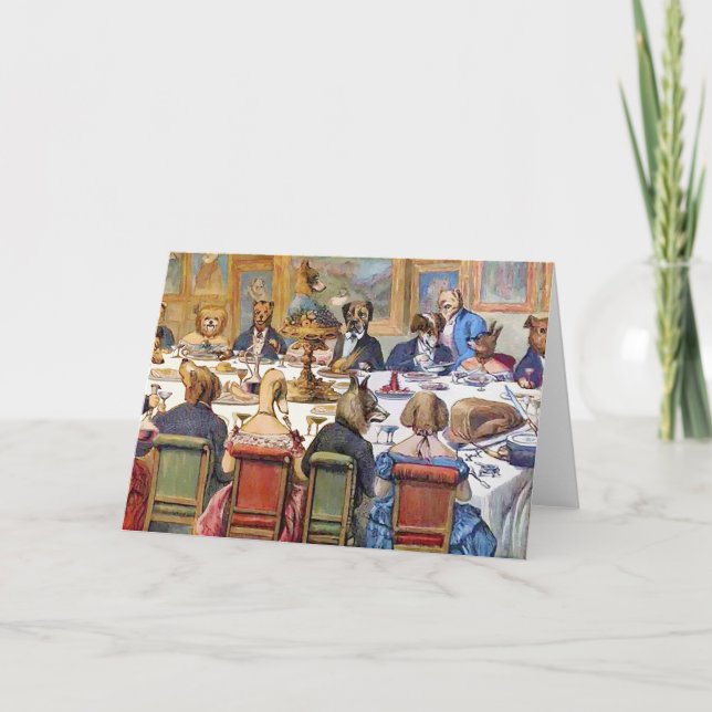 Thanksgiving med Hundar alias Hundar Middag Party Helgkort (Framsida)