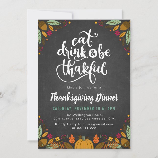 thanksgiving med kartong och bladmanus inbjudningar (Framsida)