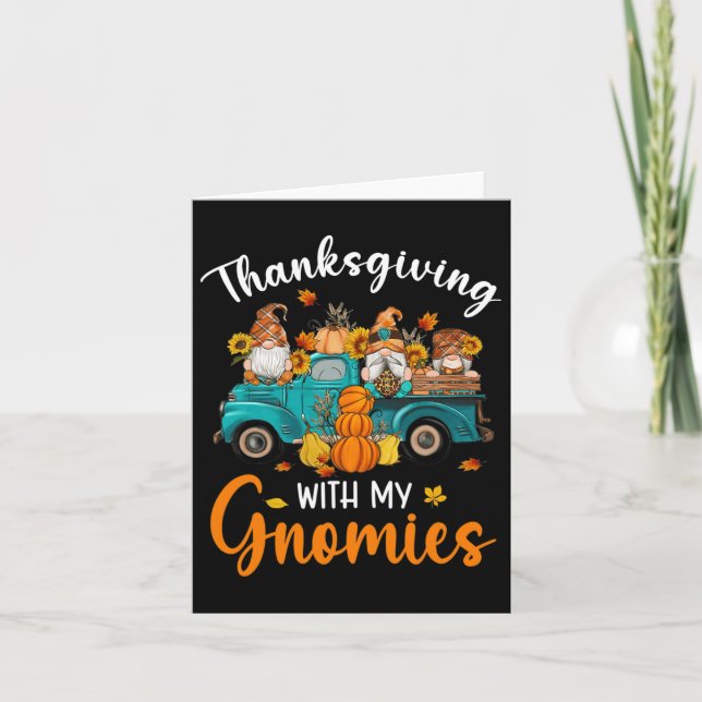 Thanksgiving med mina Gnomes-vänner Lycklig Kort (Framsida)