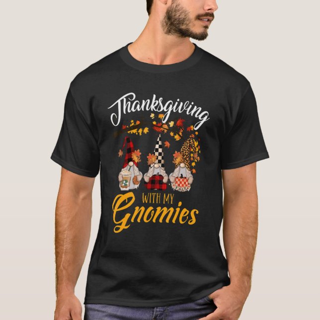 Thanksgiving med mina Gnomies Höst löv Leopard T Shirt (Framsida)
