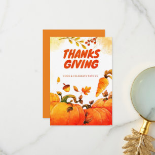 Thanksgiving med Pumpkin, Gräs och Lämna Fall Tack Kort