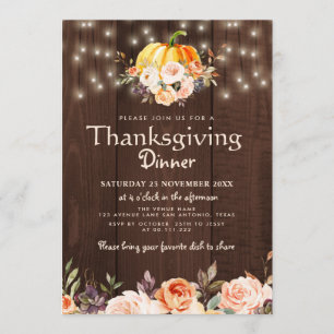 thanksgiving med rustiska vattenfärger blommigt inbjudningar