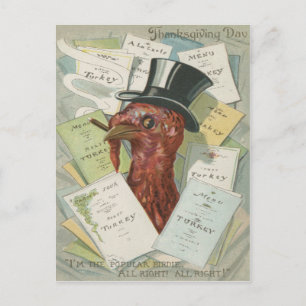 Thanksgiving Menu för Turkiet Cigar Top hat Vykort