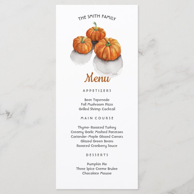 Thanksgiving Meny Målad knumpkins Menu (Framsida)