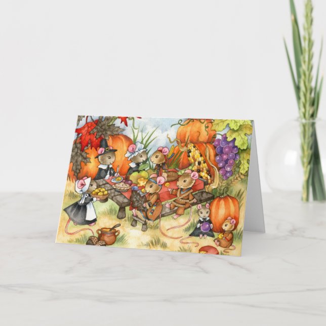 Thanksgiving Mice - Cute Greeting Card Helgkort (Framsida)