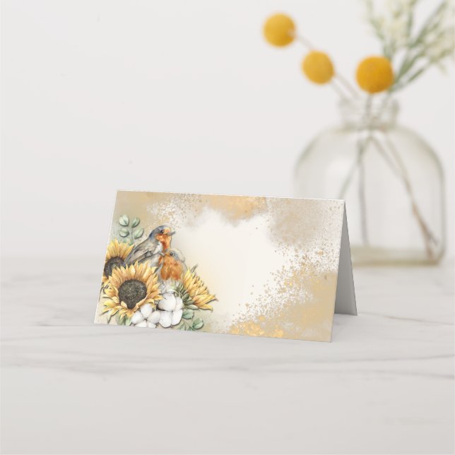 Thanksgiving Middag Birds Solblommor blommar höste Placeringskort (Framsida)
