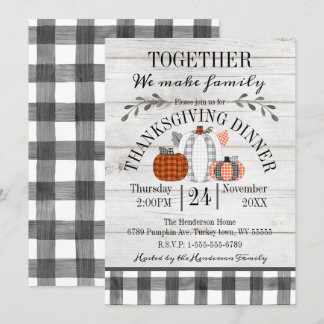 Thanksgiving Middag Buffalo Plaid Pumpkins Inbjudningar