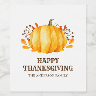 Thanksgiving middag. Friendsgiving arumpumpa Vinflaska Etikett