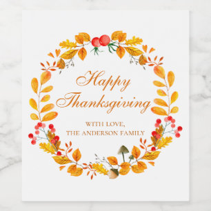 Thanksgiving middag. Friendsgiving-utfall Vinflaska Etikett