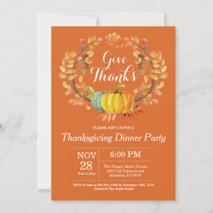 Thanksgiving Middag i Party höstas Orange Inbjudningar