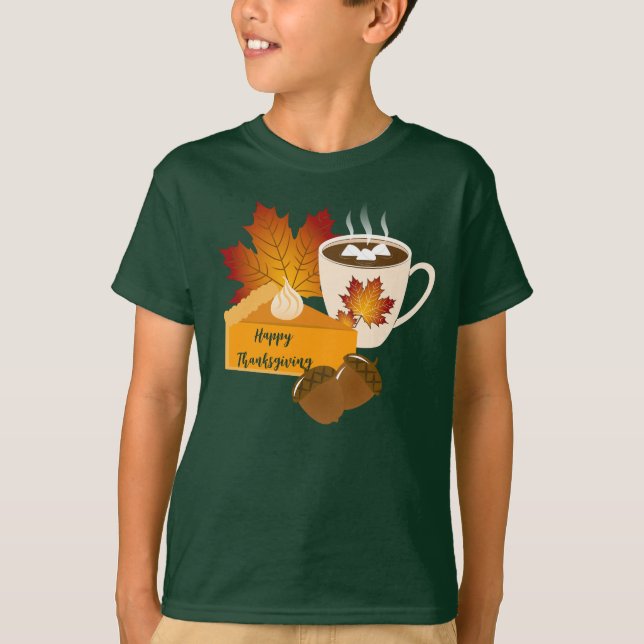 Thanksgiving Middag Mat Pumpa Paj Varm Choklad T Shirt (Framsida)