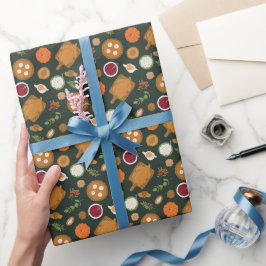 Thanksgiving Middag Meal Mönster Grönt Presentpapper