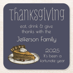 Thanksgiving Middag med Paj Illustration Underlägg Papper Kvadrat