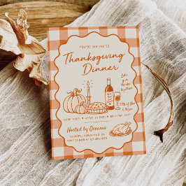 Thanksgiving Middag Orange Gingham Inbjudningar
