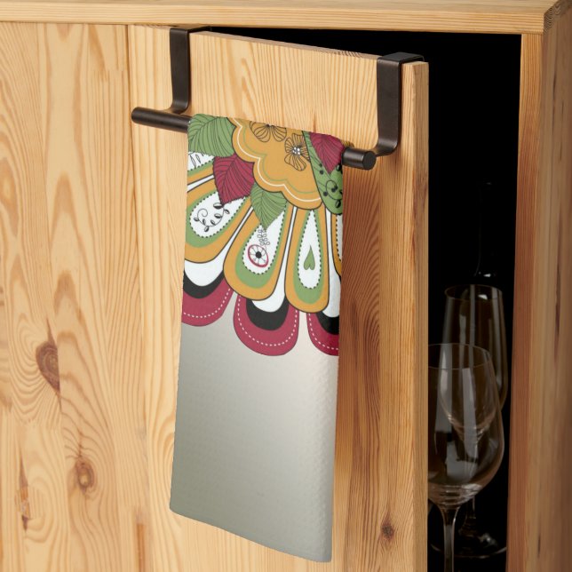 Thanksgiving Middag Party Färgfull Blommigt Turkie Kökshandduk (Thirds Fold)